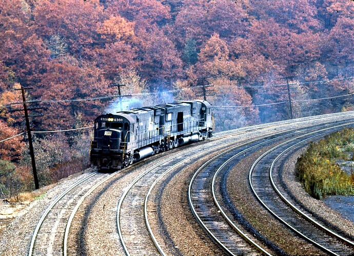 PC. Alco C-628 #6308 & C-636 #6334 at Benny. 10-13-74