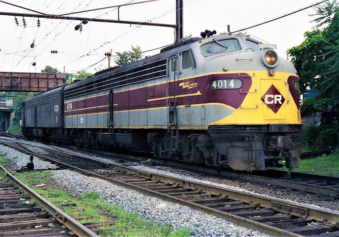 NJT E-8's #4328 & #4014 (Erie,EL #808 blt 2-52;CR #4014) in South Amboy, NJ. Location is the Minnie Ditch. 1980