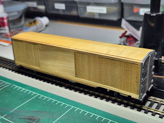 PRR 50' Auto Boxcar - Trucks added