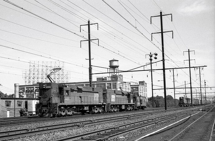 PC. E-44 #4401 & #4407 with west caboose hop. No. Rahway, NJ. Sept 10, 1972