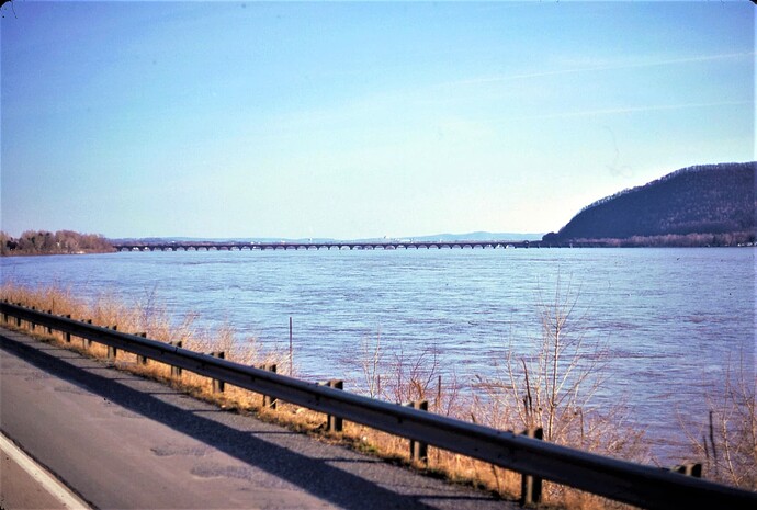 Conrail. Rockville Bridge over the Susquehanna River. Near Rockville, PA. 1980