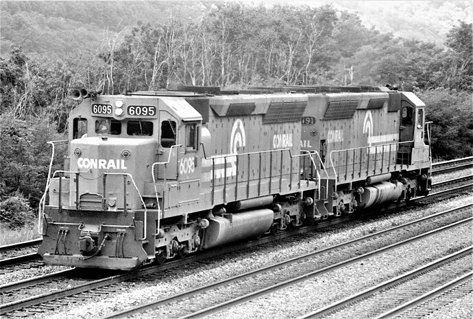 Conrail SD-45 #6095 & #6191 at Benny. August 1978