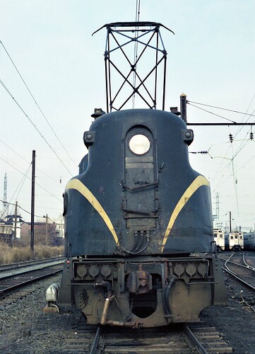 NJT. GG-1 #4880 in layover yard at South Amboy, NJ. 1983