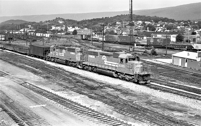 Conrail SD40-2 #6385 & # 6453 at CP Works in Altoona, PA. 8-16,1977