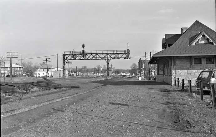 CNJ. Raritan, NJ. Track removal at station. December 1974